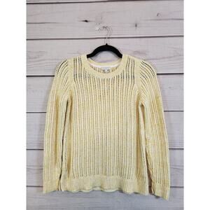 Talbots Women's Banana Yellow‎ Open Stitch Crew Neck Spary-dyed Sweater Size S